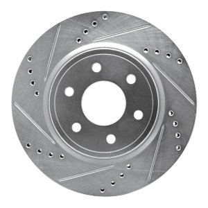 Nissan Frontier Brake Rotor (1) - Front Left - R1 Concepts - Drilled & Slotted - Silver - `05-`25